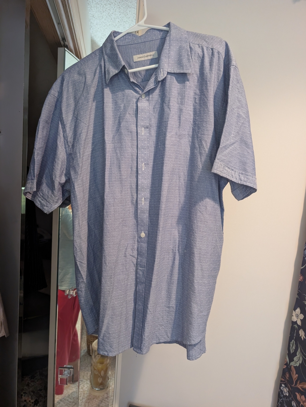 James Campbell Men's XXL Blue Dobby 100% Cotton Short Sleeve Shirt